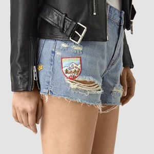 All saints Kate distressed patch jean shorts